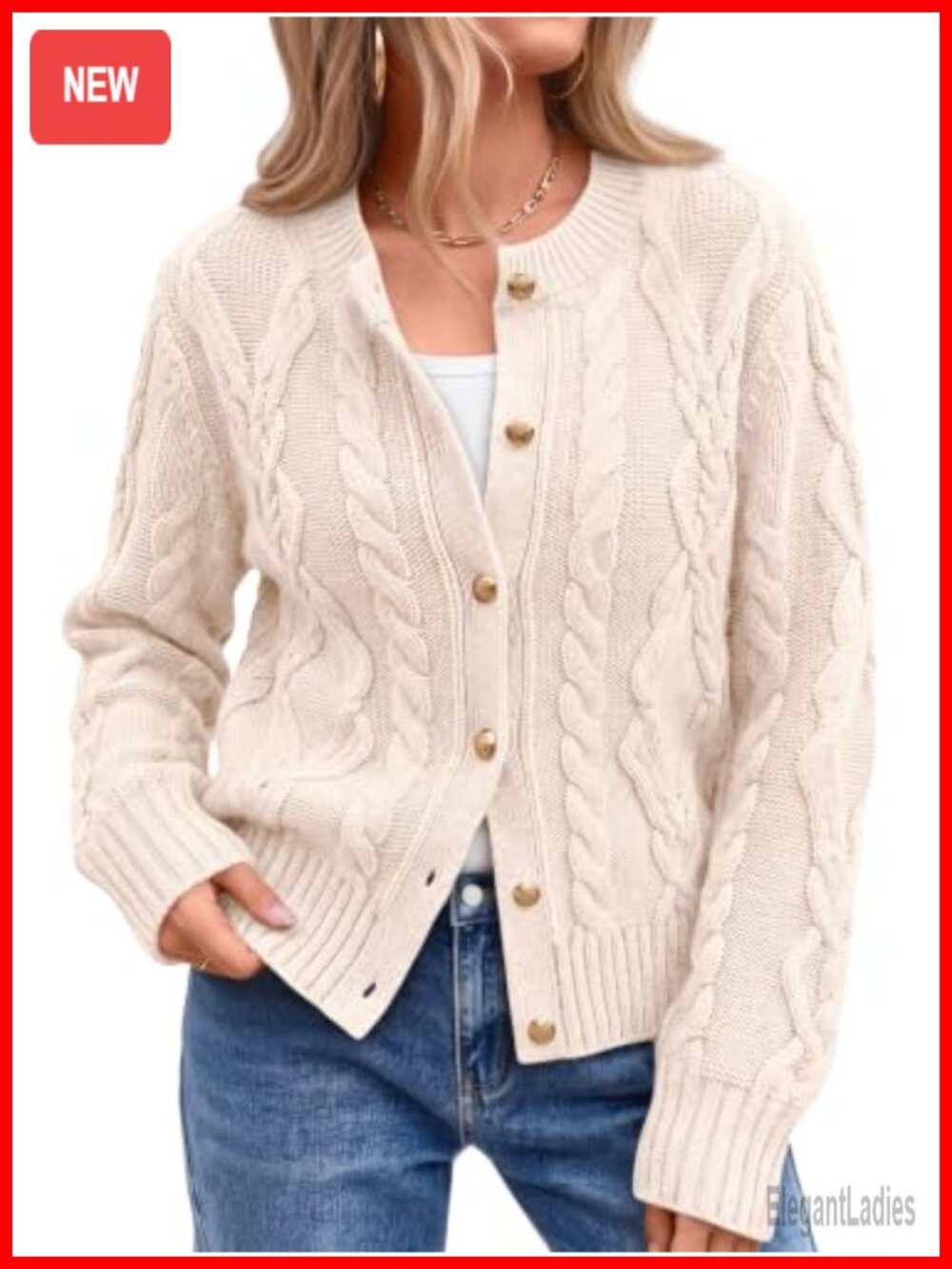 Cable Knit Cardigan Sweater Button Front Cotton Blend